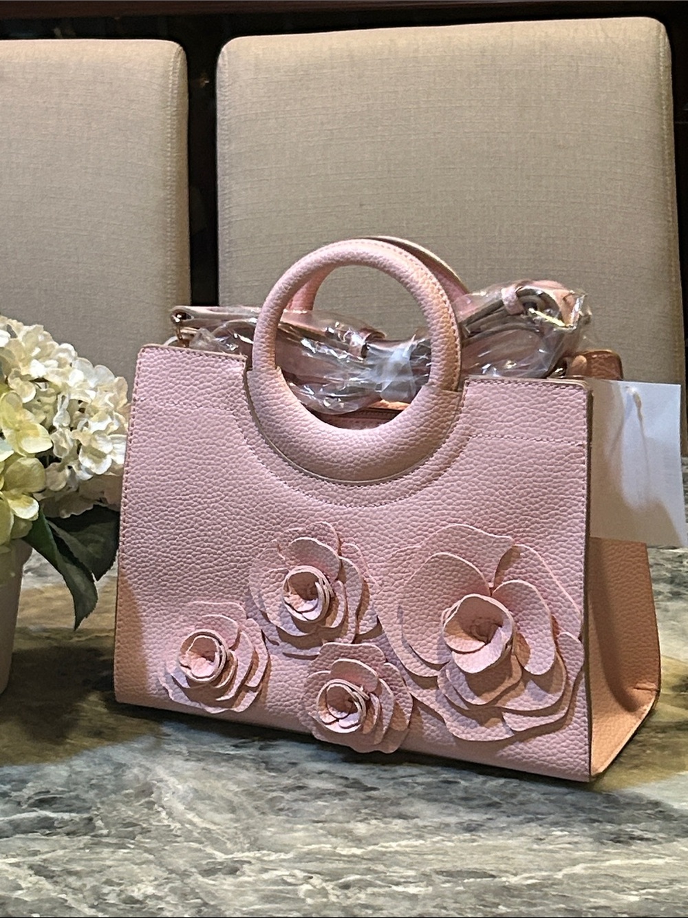 Nanette Lepore Blush Pink Floral Appliqué Satchel